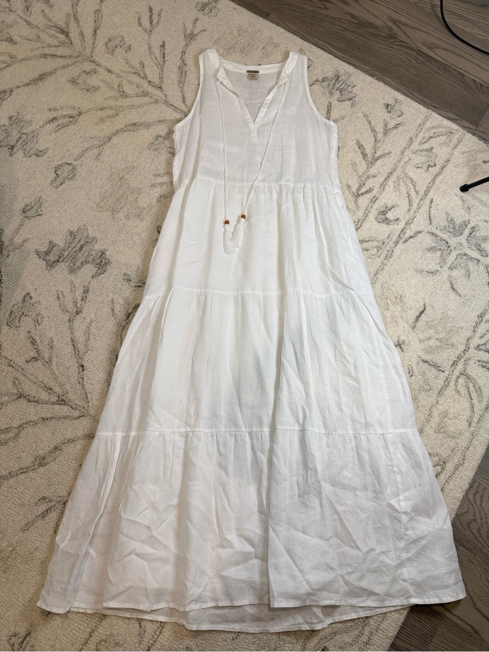 Magaschoni XS White 100% Linen Sleeveless Tiered Maxi Dress Pockets Boho - Picture 2 of 8